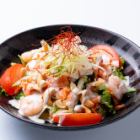 Smoked salmon and shrimp with fresh vegetable salad