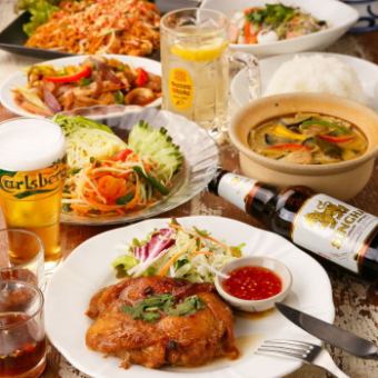 Reservation discount benefits [Greedy Plan] Time extension + 150 minutes of Thai alcohol + 7 dishes (6050 yen → 5700 yen)