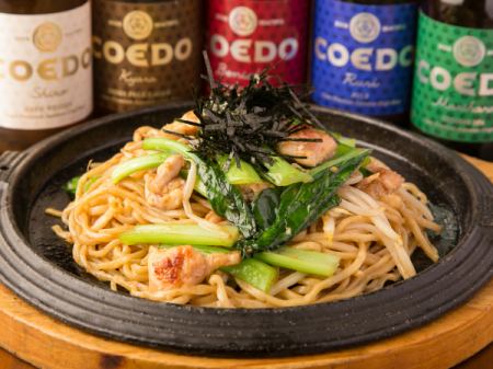 小松菜と豚肉の焦がし醤油焼きそば