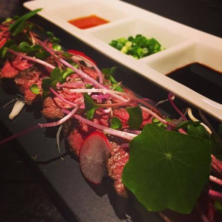 Chilled Kuroge beef lean meat with Choshi special selection soy sauce