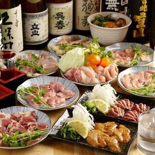 【忘年会☆各種宴会に♪】120分飲み放題付◆極上鶏料理二種盛合わせなど全6品◆鶏焼きコース◆