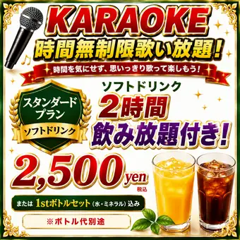 [Unlimited karaoke and 2 hours of unlimited soft drinks included]