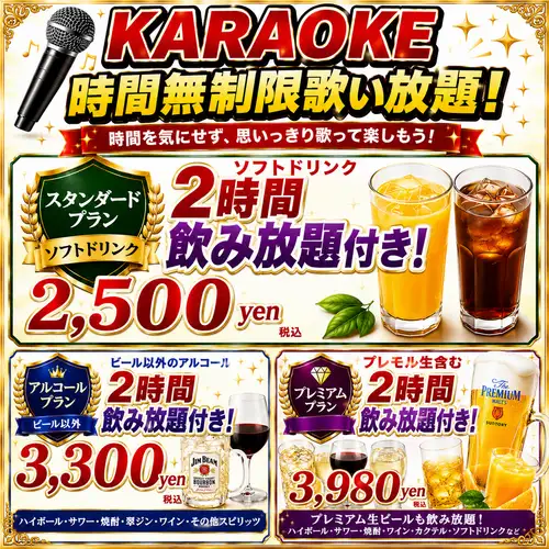 お得な飲み放題歌い放題コースあります!