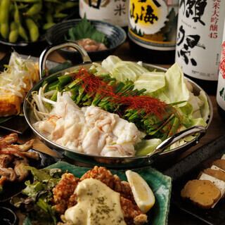 【土～木限定！3H飲み放題】濃厚国産もつ鍋、九州鮮魚、博多明太だし巻き『銀楽コース』5,000円