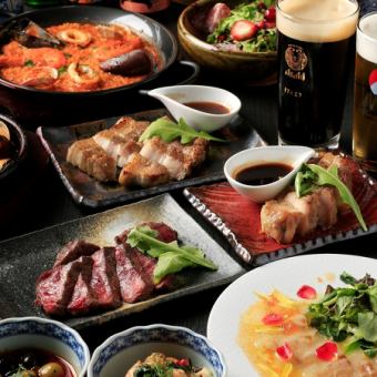 【7月限定】『グリルミストコース』2H飲放6,000円◇お肉4種炭火焼、名物パエリア、他全7品◎