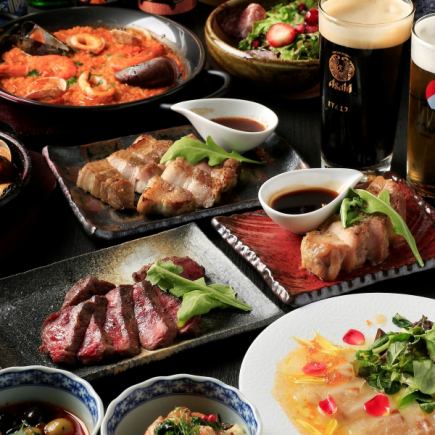 【7月限定】『グリルミストコース』2H飲放6,000円◇お肉4種炭火焼、名物パエリア、他全7品◎