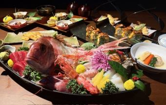 【舟盛会席】鯛舟盛・うなぎ、季節の食材を堪能できる。4名様～プラン全8品お一人11,000円(税込)