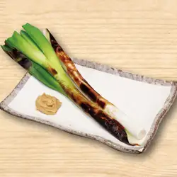 Grilled whole white leek with wasabi miso.