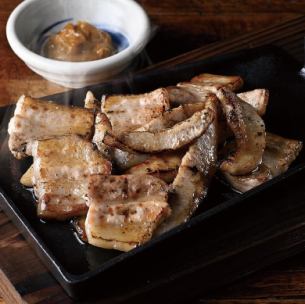 Charbroiled pork belly and pork belly with green chili miso