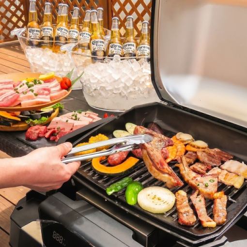 【2時間飲み放題付】☆全14品☆屋上テラスでお肉・野菜・海鮮の充実なBBQコース【5000円税抜】