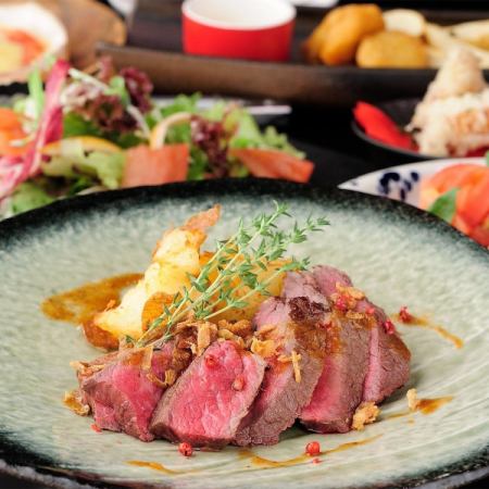【(豪華肉食宴会)国産牛ステーキ食べ飲み放題コース】平日5000円週末5500円　2～40名様　全9品