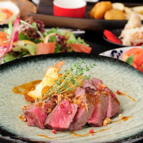 【(豪華肉食宴会)国産牛ステーキ食べ飲み放題コース】平日5000円週末5500円　2～40名様　全9品