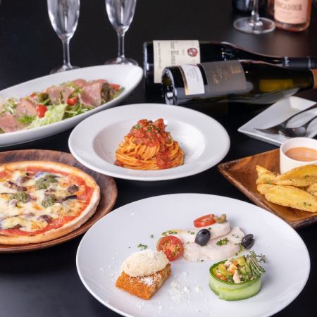 【当日可能♪宴会】前菜から特製ピザ、パスタ、お肉のメイン料理など全9品 平日4500円週末5000円