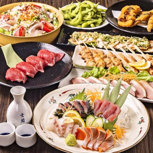 Our most popular dish: 2 hours of all-you-can-drink! Fresh sashimi and Japanese black beef sushi. "Colorful Course" 8 dishes for 4,000 yen