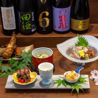 [Plum] Most popular♪ 6 dishes including 3 types of sake appetizers, 3 types of sashimi, and seasonal dishes such as grilled wild sea bream 6,600 yen