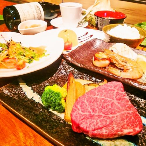 [Good course] Kyushu A4A 5 rank Japanese black beef steak & seafood