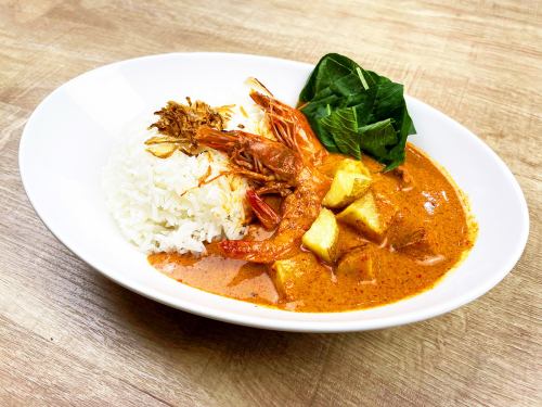 Red Curry Rice with Soft Shell Shrimp and Seasonal Vegetables