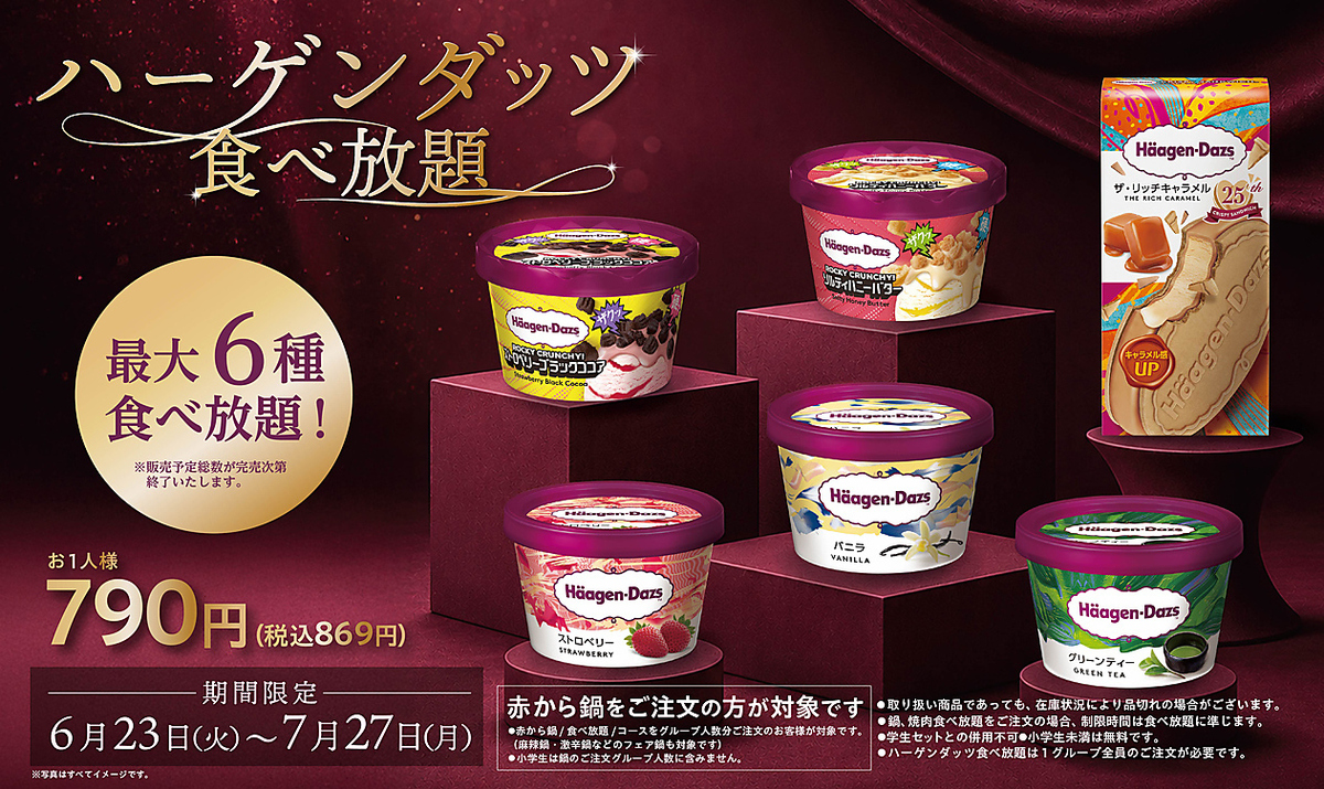 ハーゲンダッツ食べ放題！6月23日から7月27日迄の期間限定！！詳しくはスタッフ迄。