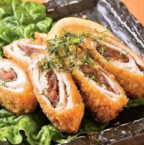 Chicken breast roll cutlet with plum and shiso