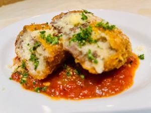 Beef tongue croquette tomato sauce parmesan