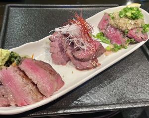 Assortment of 3 types of aged beef tongue (grilled with salt, grilled with miso, green onion and salt)