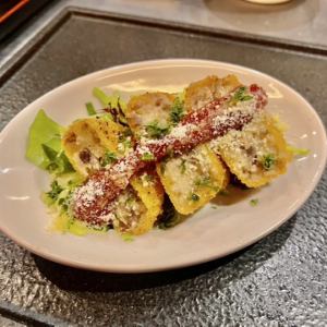 Beef tongue croquette with salsa sauce