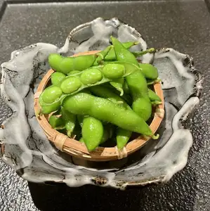 Salt-boiled edamame from Ota Farm in Chofu
