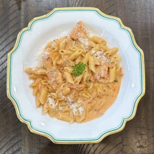 Atlantic salmon tomato cream penne