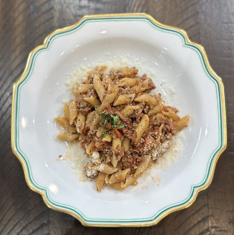 Black Wagyu beef and salsiccia meat sauce with penne