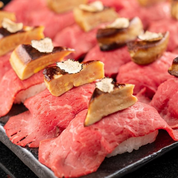 プレミアム肉寿司 フォアグラ トリュフ肉寿司 食べ放題 2h飲放付 5 280円 3 980円 昼も可 星夜の宴 上野駅前店