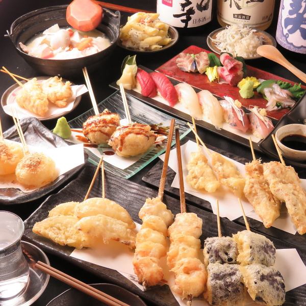 【圧巻の迫力！】150分飲み放題付◎新鮮な刺身に握り寿司も！10種の天ぷら食い倒れコース 5000円