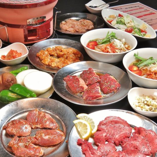 2 hours all-you-can-drink 12 items, such as yakiniku or skewers, 5,198 yen (tax included) 4,698 yen (tax included) with coupons 4,198 yen for self-service all-you-can-drink