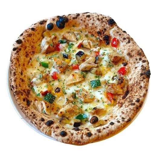 Charcoal grilled chicken and colorful vegetables