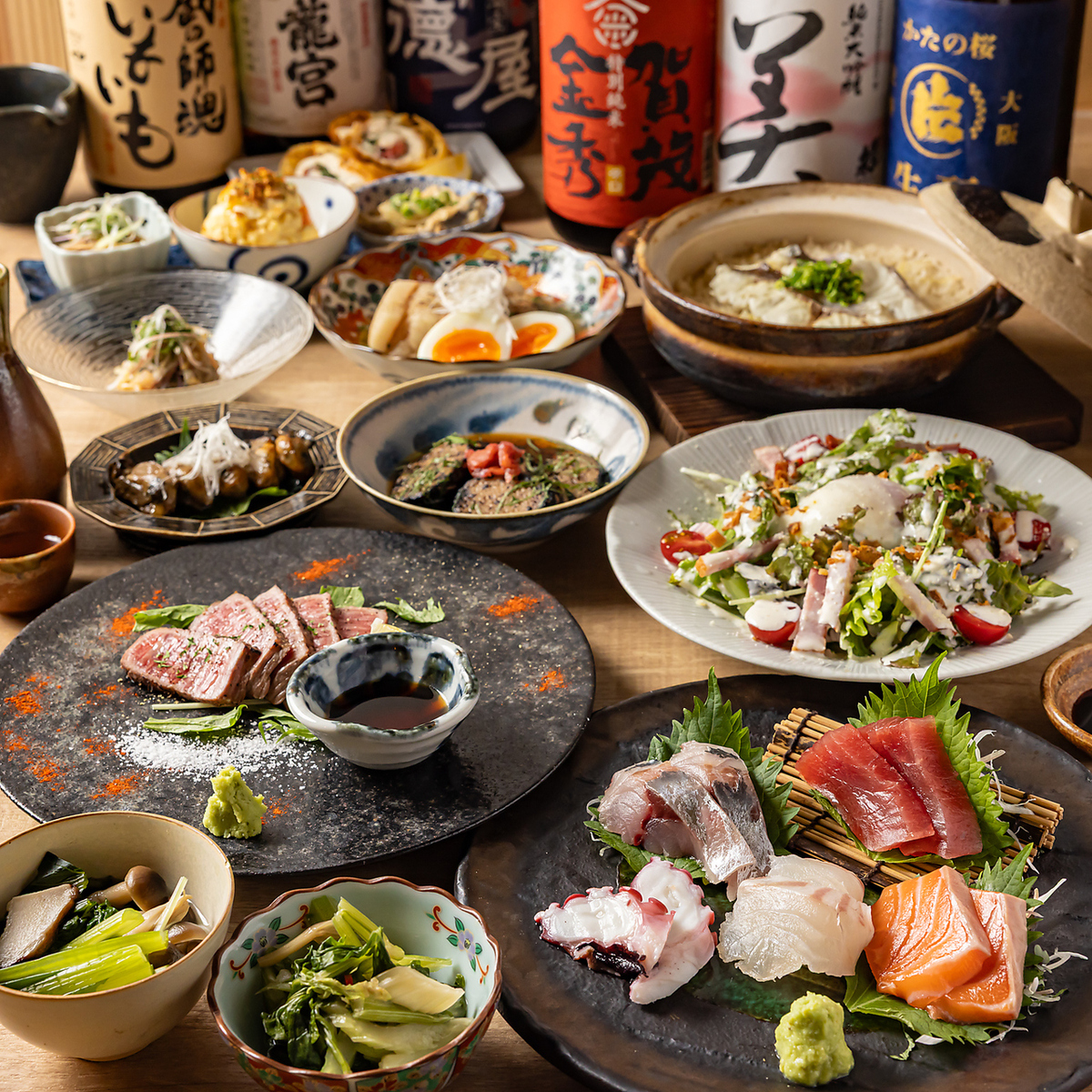 西九条駅約3分◆酒屋直営の地酒と手仕込み料理、土鍋ごはんを堪能。和空間で宴会も◎