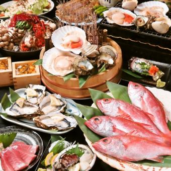 ★ 다이묘 코스 ★ 【2.5H 음료 무제한】의 도구로 소금구이·본상어·전복 생선회·해물 냄비 등 전12품 10000엔