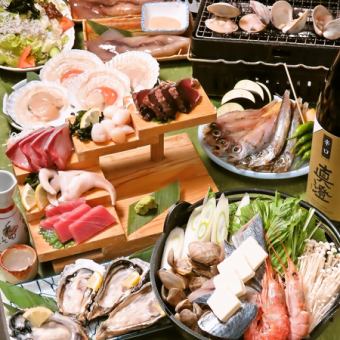 [Luxury Seafood Hot Pot Course] Miso Butter Hot Pot + Five Kinds of Sashimi (8 dishes total) 4,980 yen