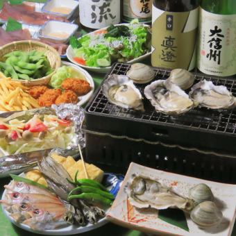 [Year-end Party Beach Grill Course] 5 types of beach grilled seafood, sashimi, seafood fried noodles, etc. (9 dishes total) 4,400 yen (tax included)