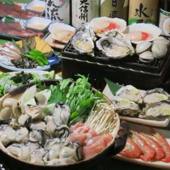 [Winter Seafood Premium Course] Rich oyster seafood hotpot, 5 kinds of sashimi, etc. (10 dishes total) 6,000 yen