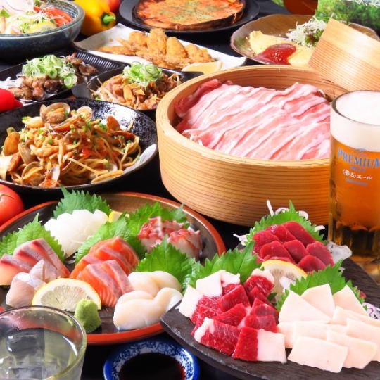 Comes with premium malts [3 types of horse sashimi as appetizer + sashimi platter☆] All-you-can-eat 70 types + 120 minutes all-you-can-drink 100 types ⇒ 4,300 yen (tax included)