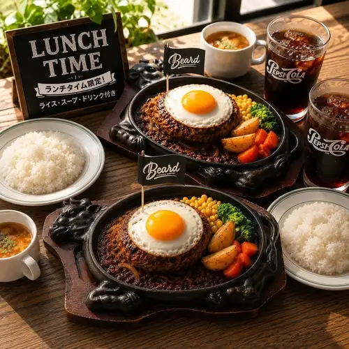 鉄板で熱々!肉厚ハンバーグの贅沢ランチ