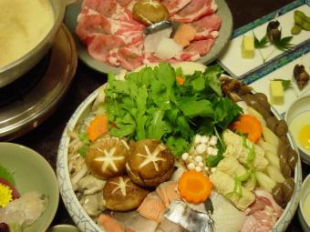 Our original white miso with soy milk ☆ Omi hot pot course ☆ Total 6 dishes 6000 yen (tax included)