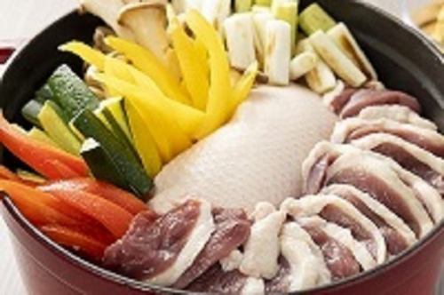 西式吉贝炖鸭肉和彩色蔬菜
