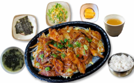 Samgyeopsal and vegetable stir-fry set meal (gochujang flavor, kalbi flavor)