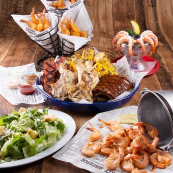 Enjoy shrimp cocktails and grilled BBQ. All 5 dishes for 3,500 yen (tax and service charge included) per person.