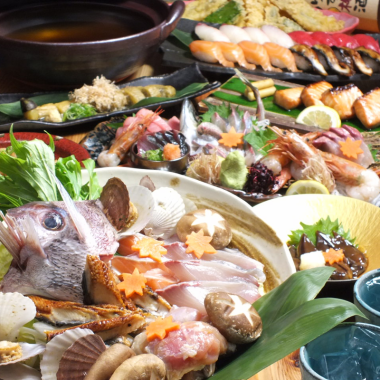 【适合迎送会、各种宴会♪】“五种鲜鱼”、“时令天妇罗拼盘”等☆渔家宴会套餐3,500日元