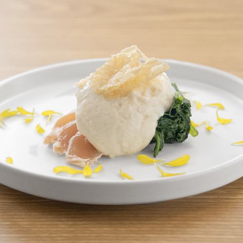 ささみ昆布〆とほうれん草のお浸し 豆富のクリーム