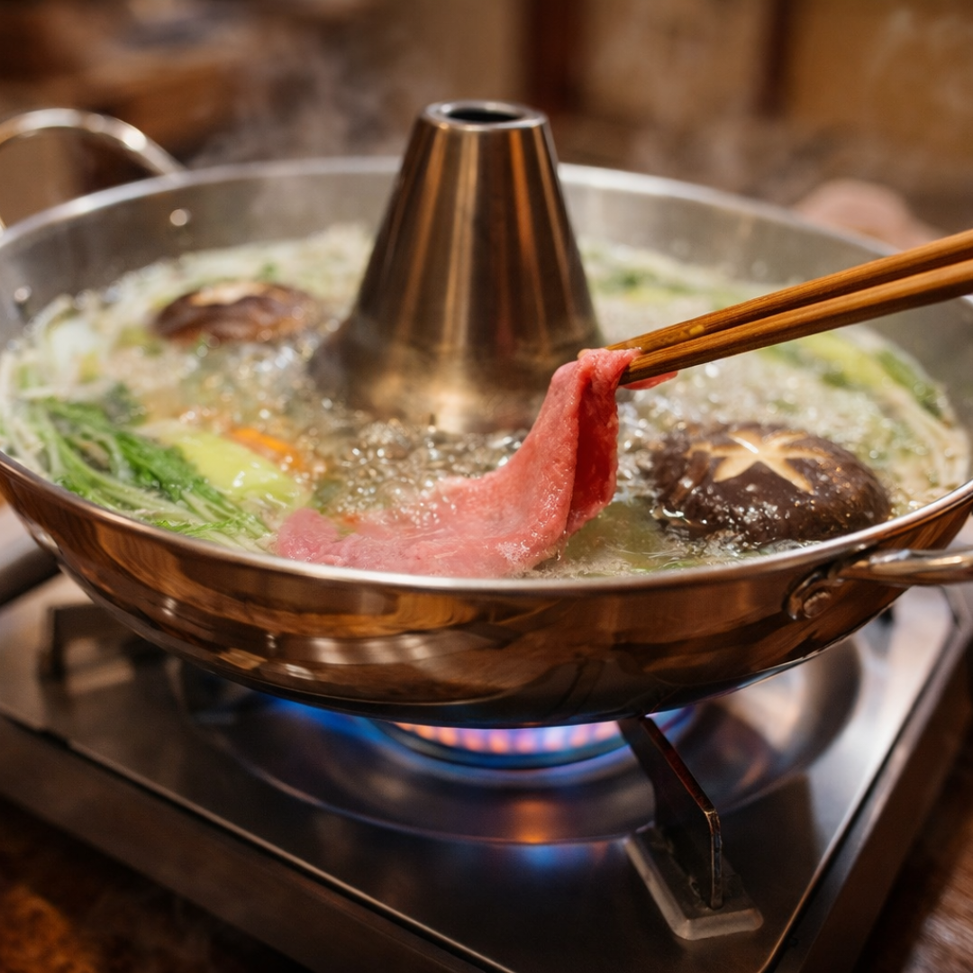 The owner proudly presents beef tongue shabu-shabu and robatayaki!