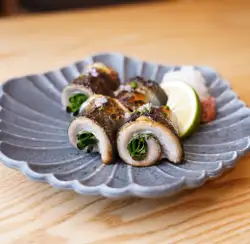 Pacific saury wrapped in green onions