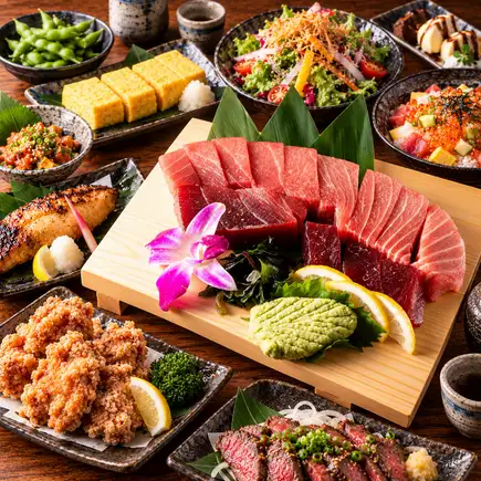 ■ 3-hour all-you-can-drink "Matsu Course": Bluefin tuna cross-section sashimi, fatty tuna and pickled radish roll, grilled tuna (9 dishes in total) 6000 yen ⇒ 5000 yen