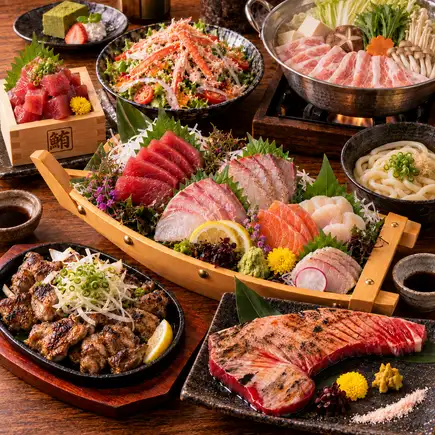 ■3-hour all-you-can-drink "Shabu-Shabu Course" with 5 kinds of sashimi, black grilled dishes, and cross-section sashimi steak (8 dishes in total) 5500 yen ⇒ 4500 yen